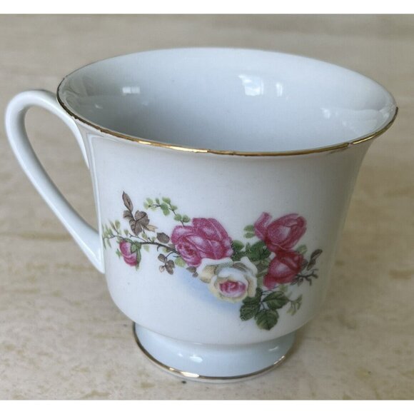 2 Vintage Gold Rimmed Tea Cups with Dark Pink Roses - Picture 2 of 3